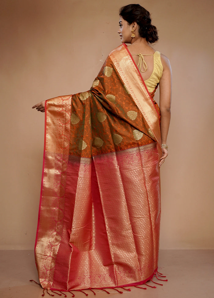 Orange Kanjivaram Silk Saree With Blouse Piece - Indian Silk House Agencies