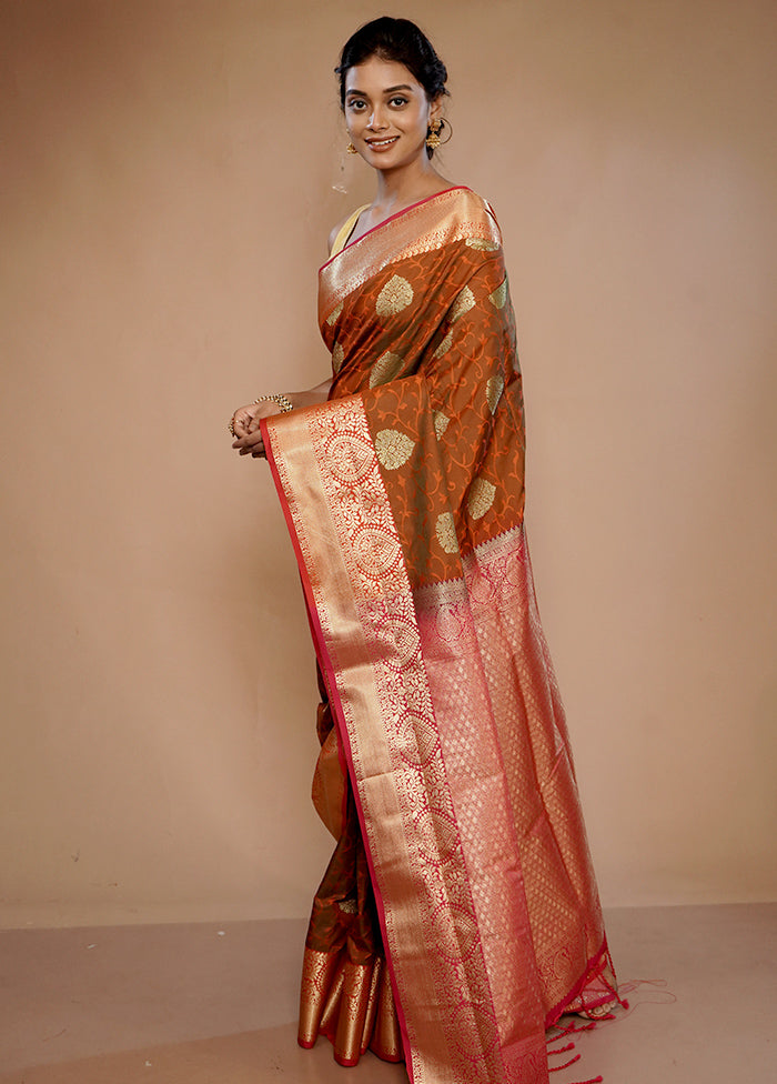 Orange Kanjivaram Silk Saree With Blouse Piece - Indian Silk House Agencies