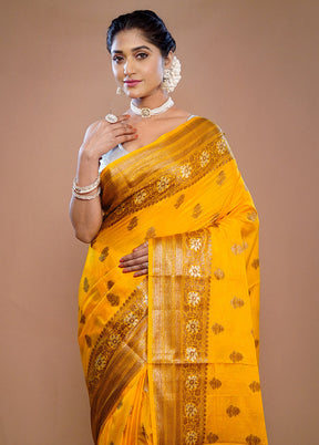 Yellow Tussar Silk Saree With Blouse Piece - Indian Silk House Agencies