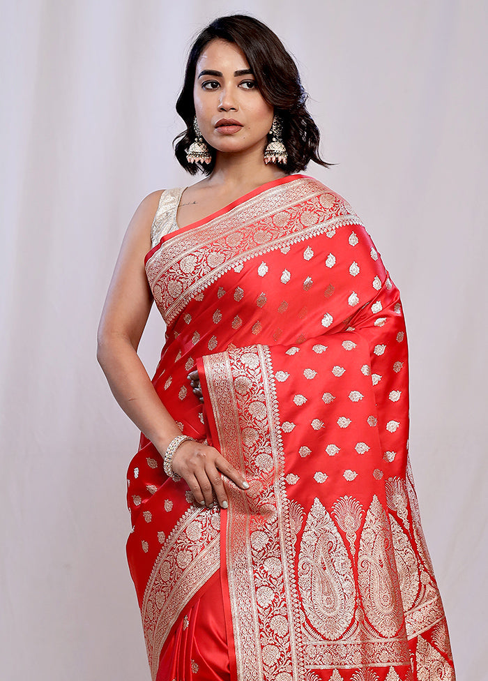 Red Banarasi Silk Saree With Blouse Piece - Indian Silk House Agencies