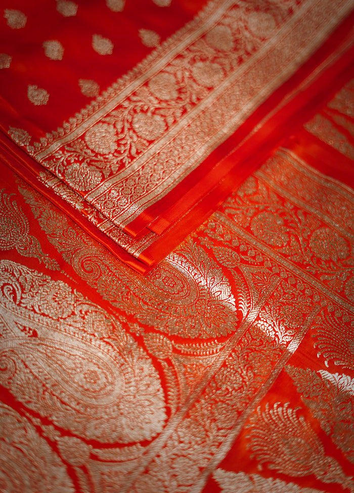 Red Banarasi Silk Saree With Blouse Piece - Indian Silk House Agencies