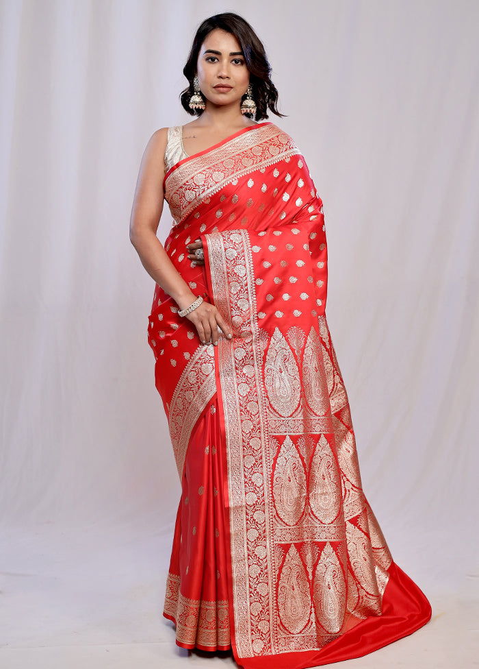 Red Banarasi Silk Saree With Blouse Piece - Indian Silk House Agencies