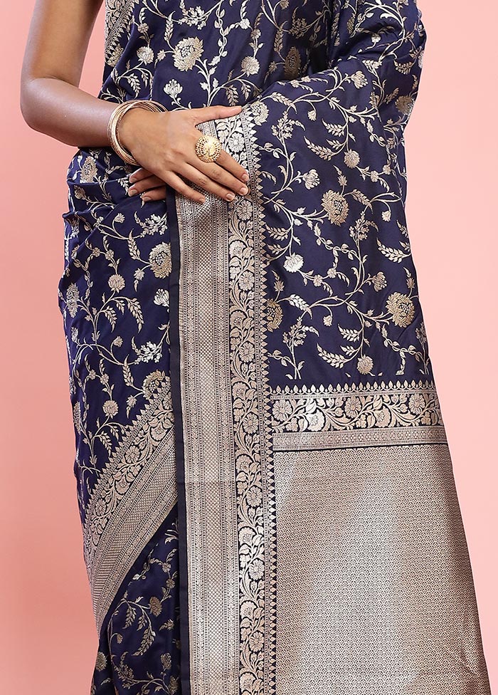 Blue Uppada Silk Saree With Blouse Piece - Indian Silk House Agencies