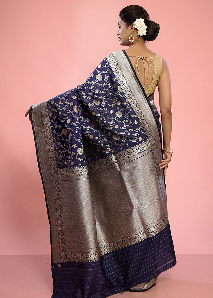 Blue Uppada Silk Saree With Blouse Piece - Indian Silk House Agencies