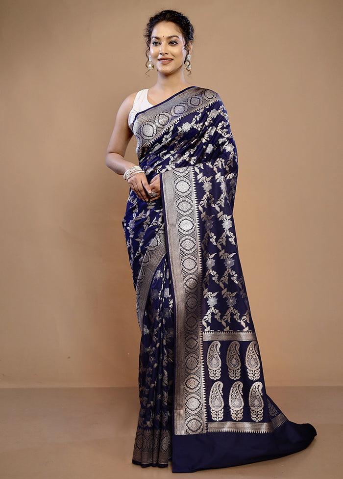 Blue Uppada Silk Saree With Blouse Piece - Indian Silk House Agencies