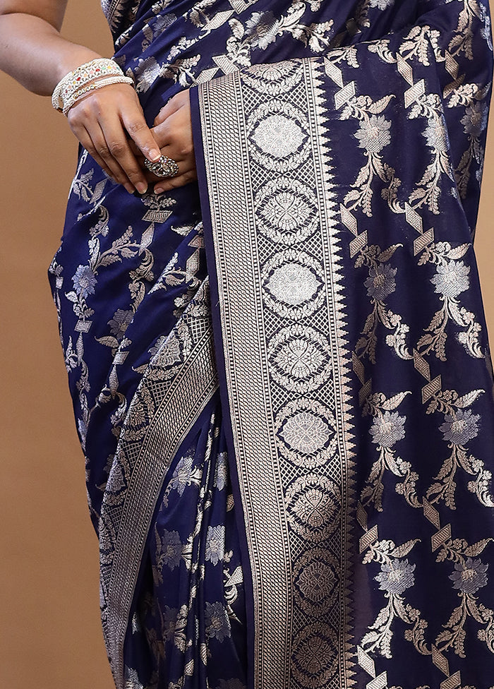 Blue Uppada Silk Saree With Blouse Piece - Indian Silk House Agencies