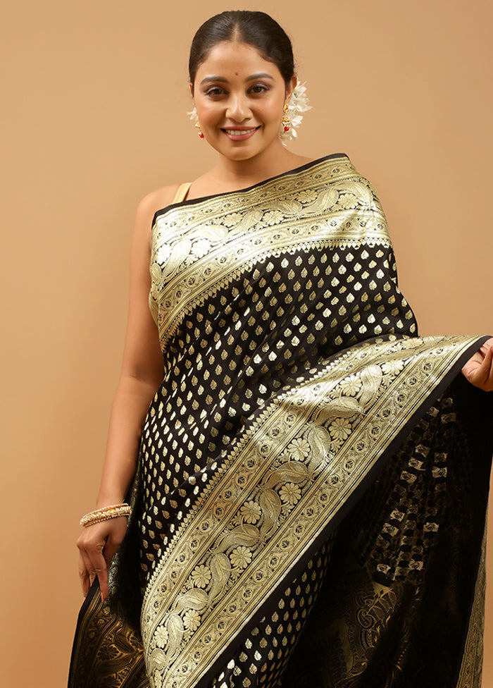 Black Banarasi Silk Saree With Blouse Piece