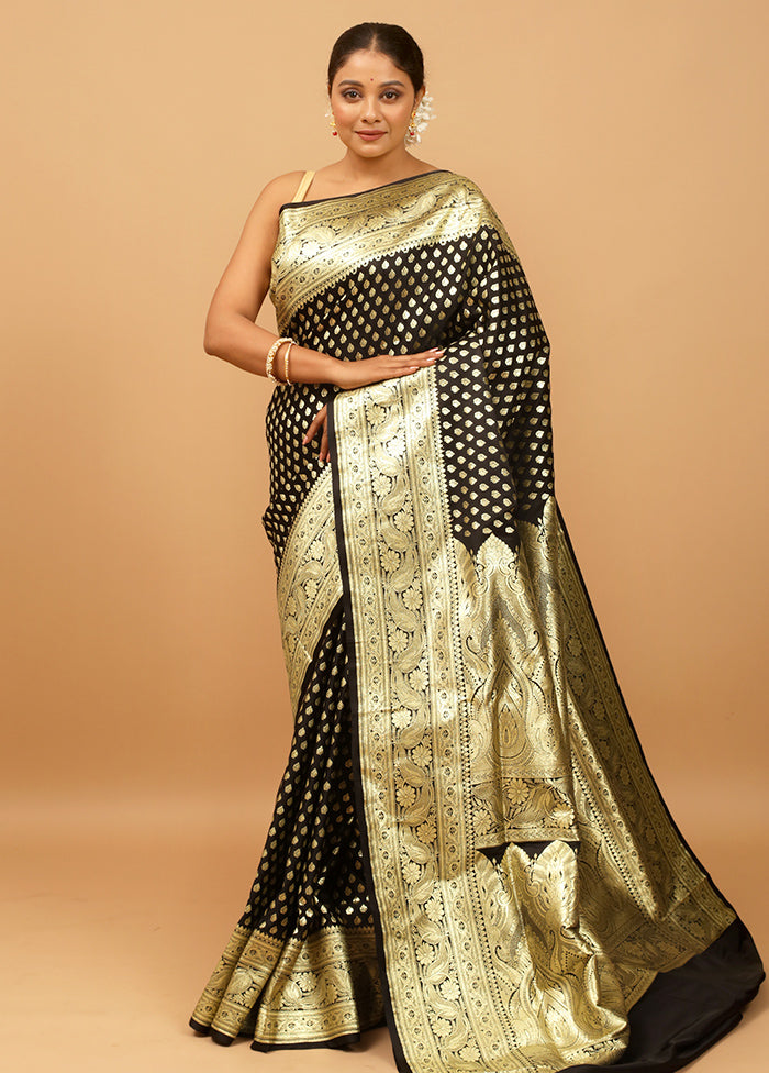 Black Banarasi Silk Saree With Blouse Piece