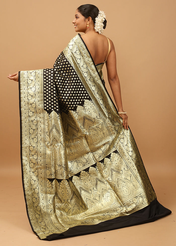 Black Banarasi Silk Saree With Blouse Piece