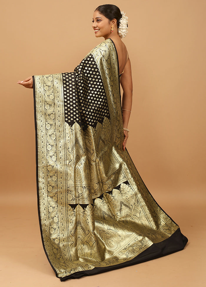 Black Banarasi Silk Saree With Blouse Piece