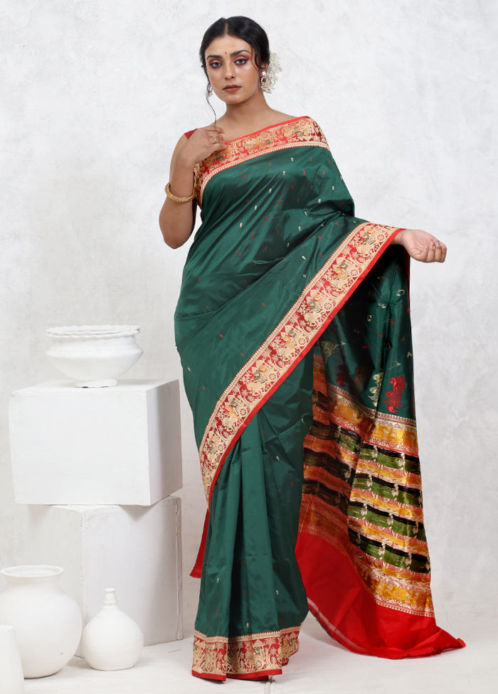 Green Katan Pure Silk Saree With Blouse Piece