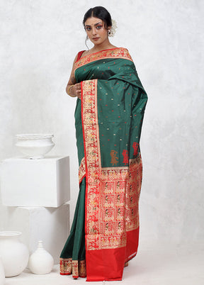 Green Katan Pure Silk Saree With Blouse Piece