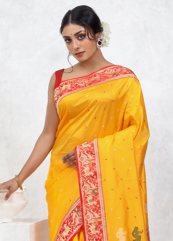 Yellow Katan Pure Silk Saree With Blouse Piece - Indian Silk House Agencies