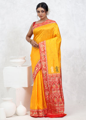 Yellow Katan Pure Silk Saree With Blouse Piece - Indian Silk House Agencies