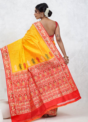 Yellow Katan Pure Silk Saree With Blouse Piece