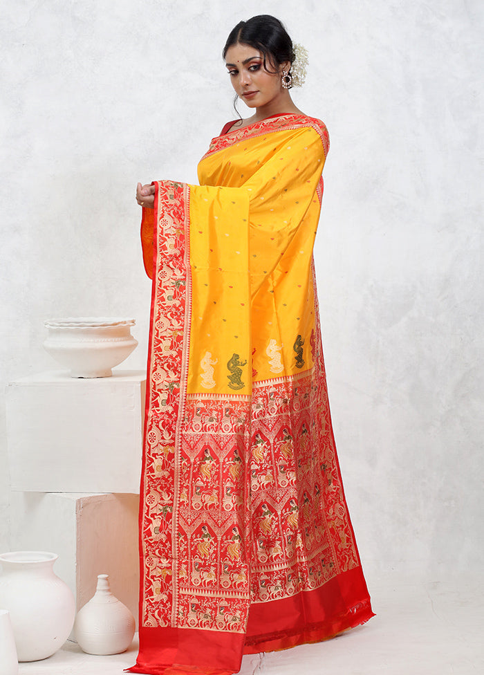 Yellow Katan Pure Silk Saree With Blouse Piece