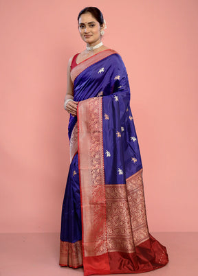 Blue Katan Pure Silk Saree With Blouse Piece - Indian Silk House Agencies