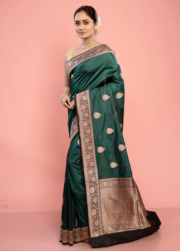 Green Katan Pure Silk Saree With Blouse Piece - Indian Silk House Agencies