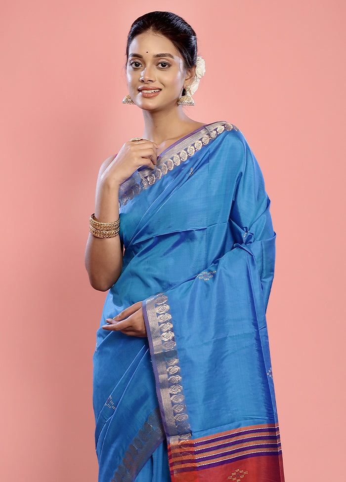 Blue Kalakshetra Kanjivaram Silk Saree With Blouse Piece - Indian Silk House Agencies