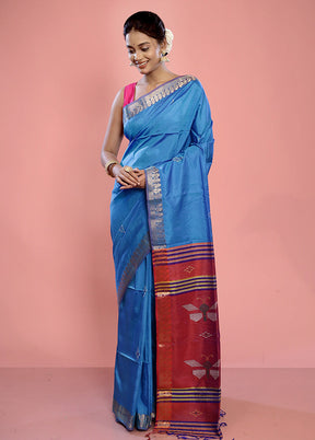 Blue Kalakshetra Kanjivaram Silk Saree With Blouse Piece - Indian Silk House Agencies