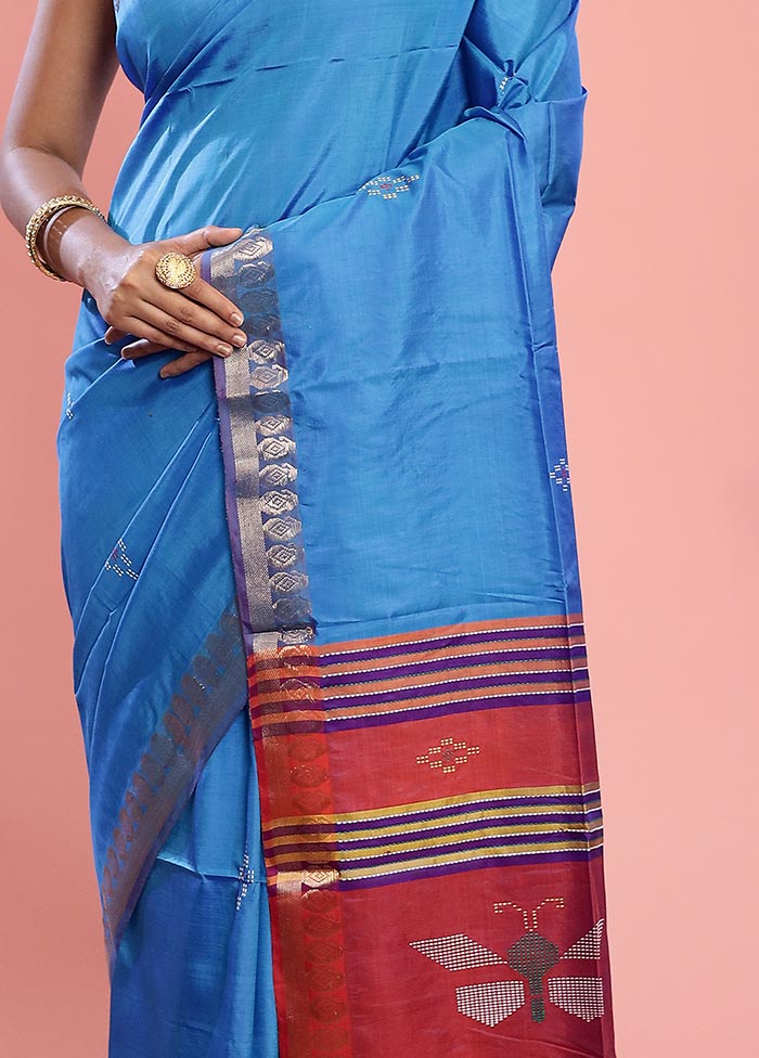 Blue Kalakshetra Kanjivaram Silk Saree With Blouse Piece - Indian Silk House Agencies