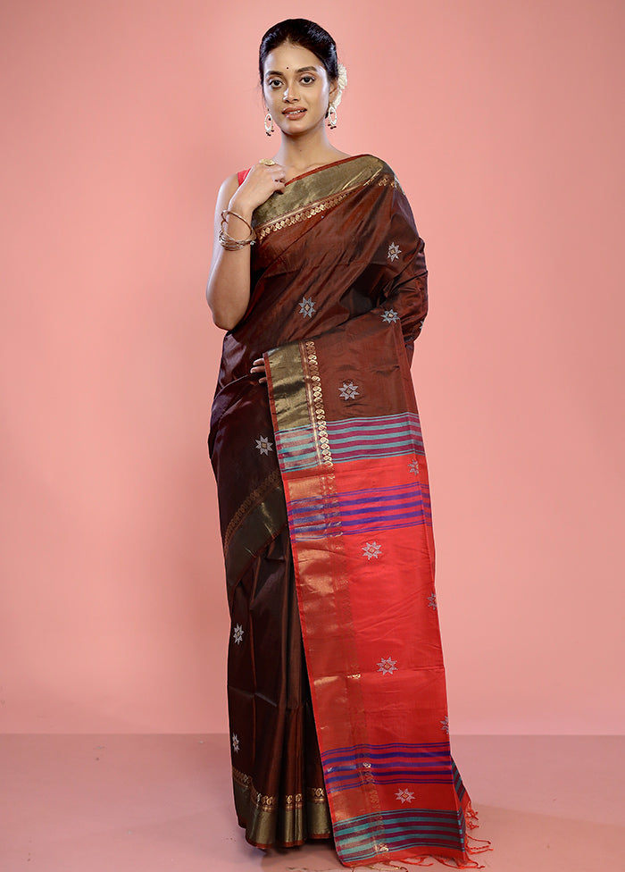 Brown Kalakshetra Kanjivaram Silk Saree With Blouse Piece - Indian Silk House Agencies