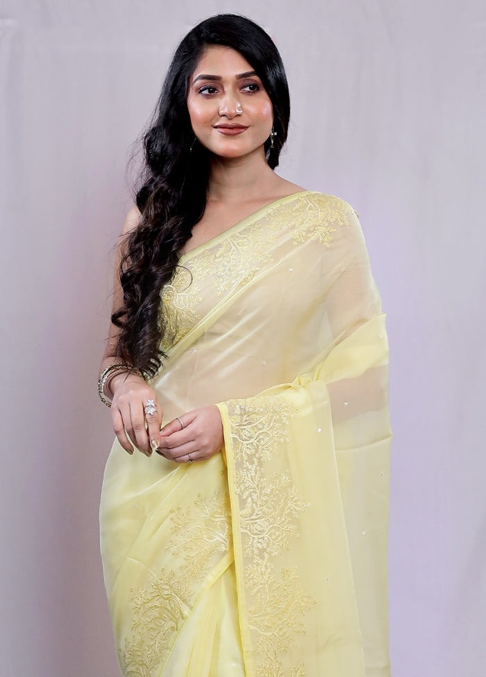 Yellow Organza Saree With Blouse Piece - Indian Silk House Agencies