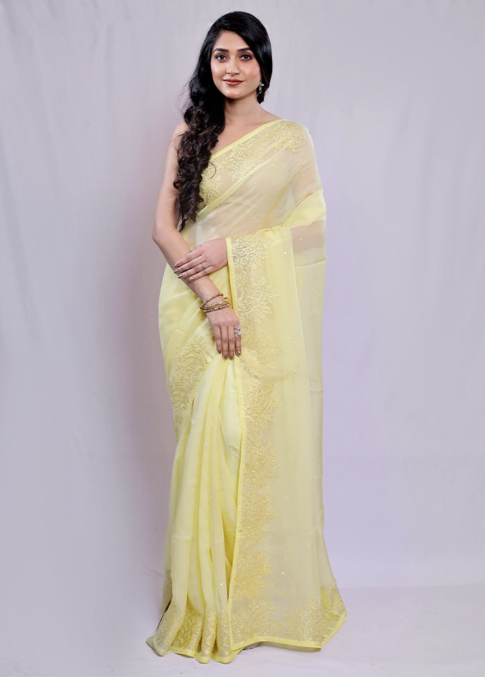 Yellow Organza Saree With Blouse Piece - Indian Silk House Agencies