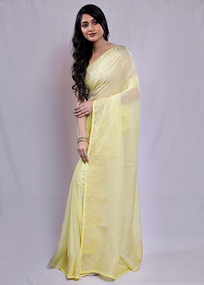 Yellow Organza Saree With Blouse Piece - Indian Silk House Agencies