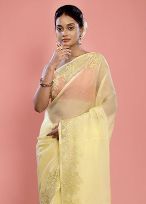 Yellow Organza Saree With Blouse Piece - Indian Silk House Agencies