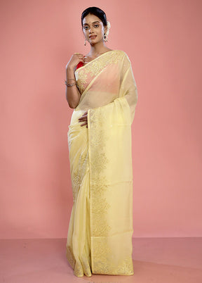 Yellow Organza Saree With Blouse Piece - Indian Silk House Agencies