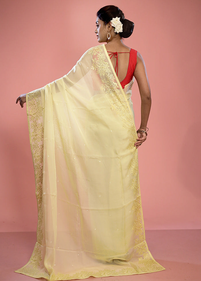 Yellow Organza Saree With Blouse Piece - Indian Silk House Agencies