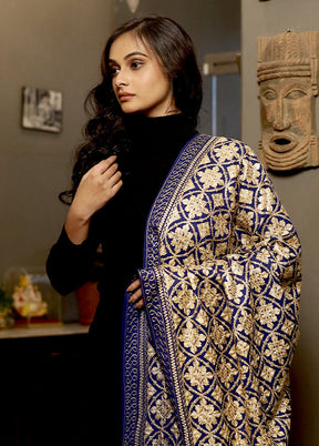 Blue Woolen Zari Woven Work Shawl - Indian Silk House Agencies