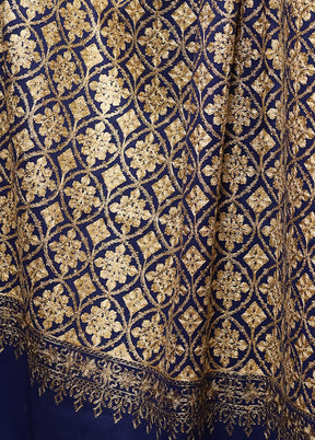 Blue Woolen Zari Woven Work Shawl - Indian Silk House Agencies