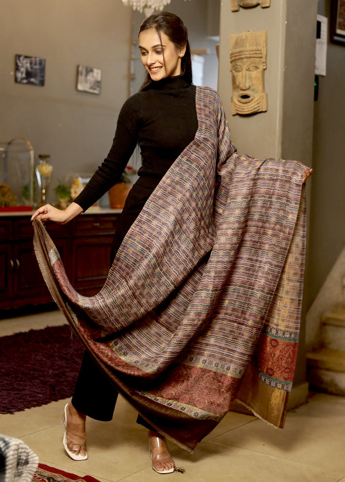 Cream Woolen Zari Woven Work Shawl - Indian Silk House Agencies