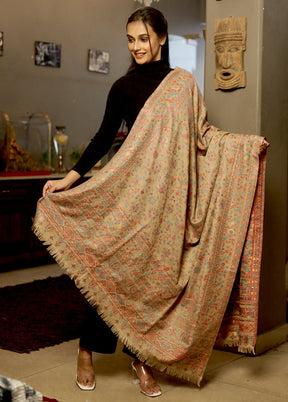 Cream Woolen Zari Woven Work Shawl - Indian Silk House Agencies