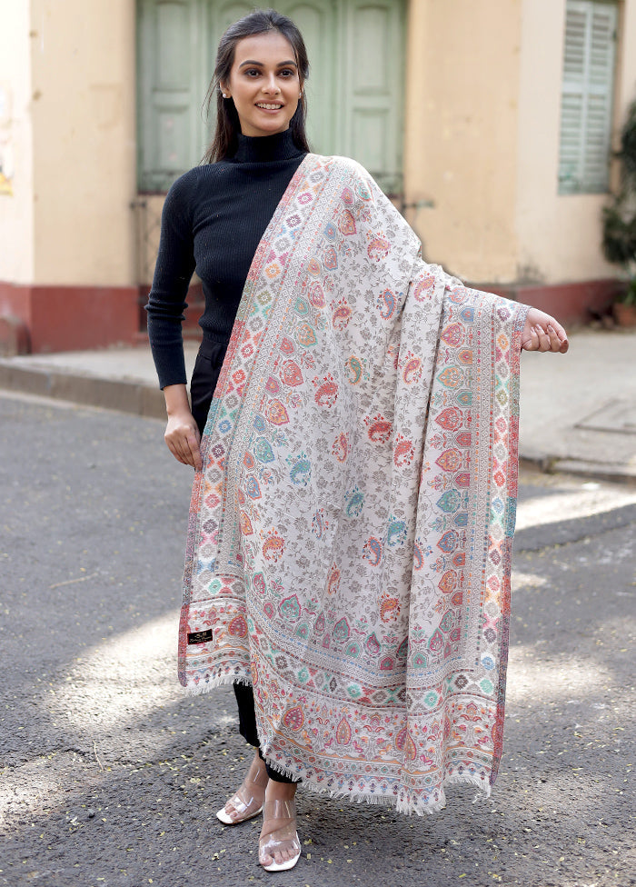 Pink Woolen Zari Woven Work Shawl - Indian Silk House Agencies