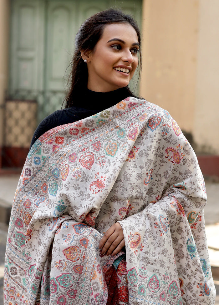 Pink Woolen Zari Woven Work Shawl - Indian Silk House Agencies