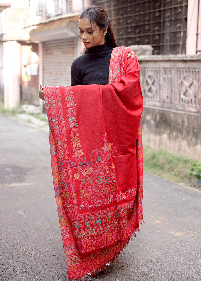 Pink Woolen Zari Woven Work Shawl - Indian Silk House Agencies