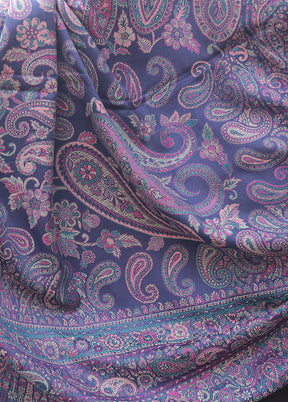 Blue Woolen Zari Woven Work Shawl - Indian Silk House Agencies