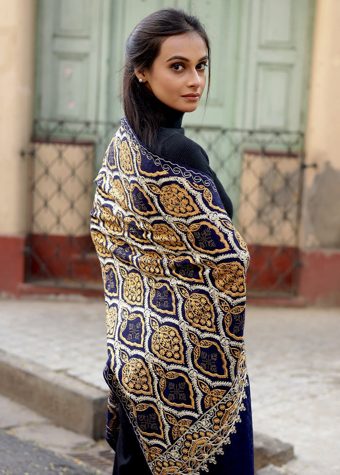 Multicolor Woolen Zari Woven Work Shawl - Indian Silk House Agencies