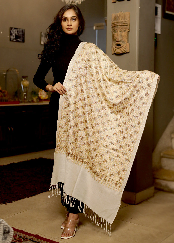 Multicolor Woolen Zari Woven Work Shawl - Indian Silk House Agencies