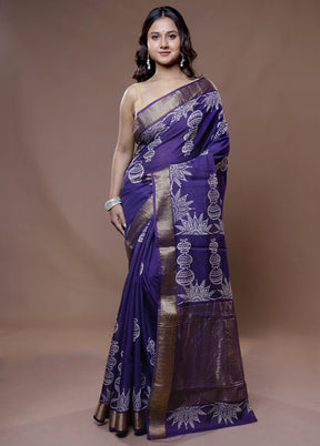 Blue Chanderi Cotton Saree With Blouse Piece - Indian Silk House Agencies