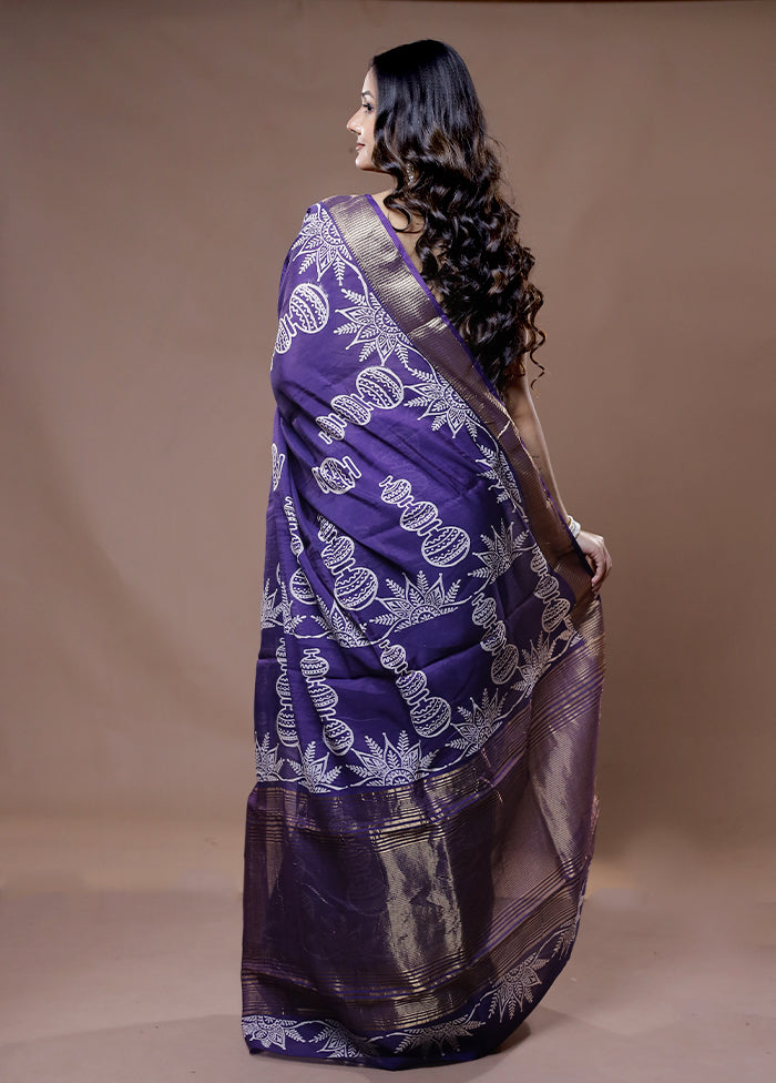 Blue Chanderi Cotton Saree With Blouse Piece - Indian Silk House Agencies