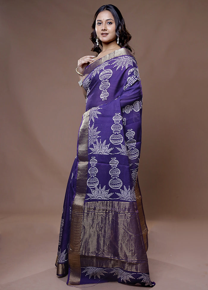 Blue Chanderi Cotton Saree With Blouse Piece - Indian Silk House Agencies