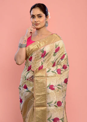 Cream Dupion Silk Saree With Blouse Piece - Indian Silk House Agencies