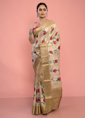 Cream Dupion Silk Saree With Blouse Piece - Indian Silk House Agencies