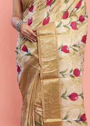 Cream Dupion Silk Saree With Blouse Piece - Indian Silk House Agencies