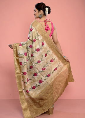 Cream Dupion Silk Saree With Blouse Piece - Indian Silk House Agencies