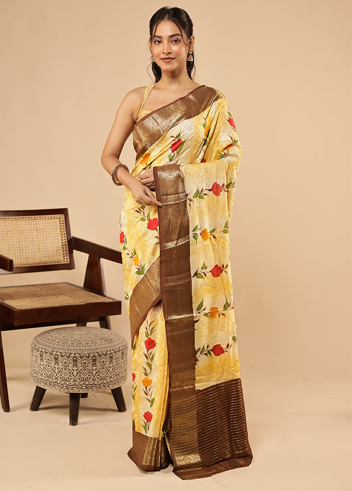 Cream Dupion Silk Saree With Blouse Piece